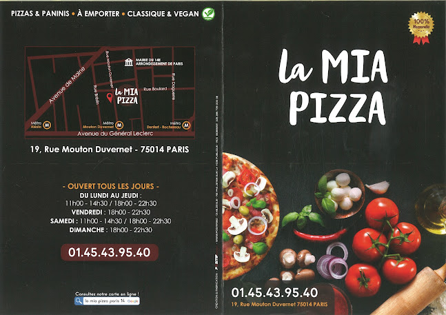 La mia pizza paris 14 ème, Pizzeria : Pizzas Classique & VEGAN, Option Pizza SANS GLUTEN** - Paris